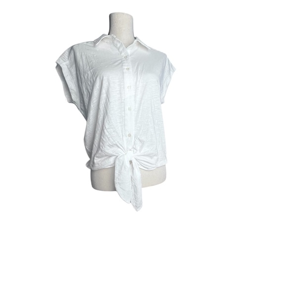 LOFT Tops - LOFT White Tie-Front Short Sleeve 100% Cotton Button-Down Top Sz S New With Tag